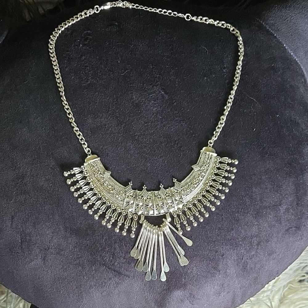 Silver Statment Bib Necklace